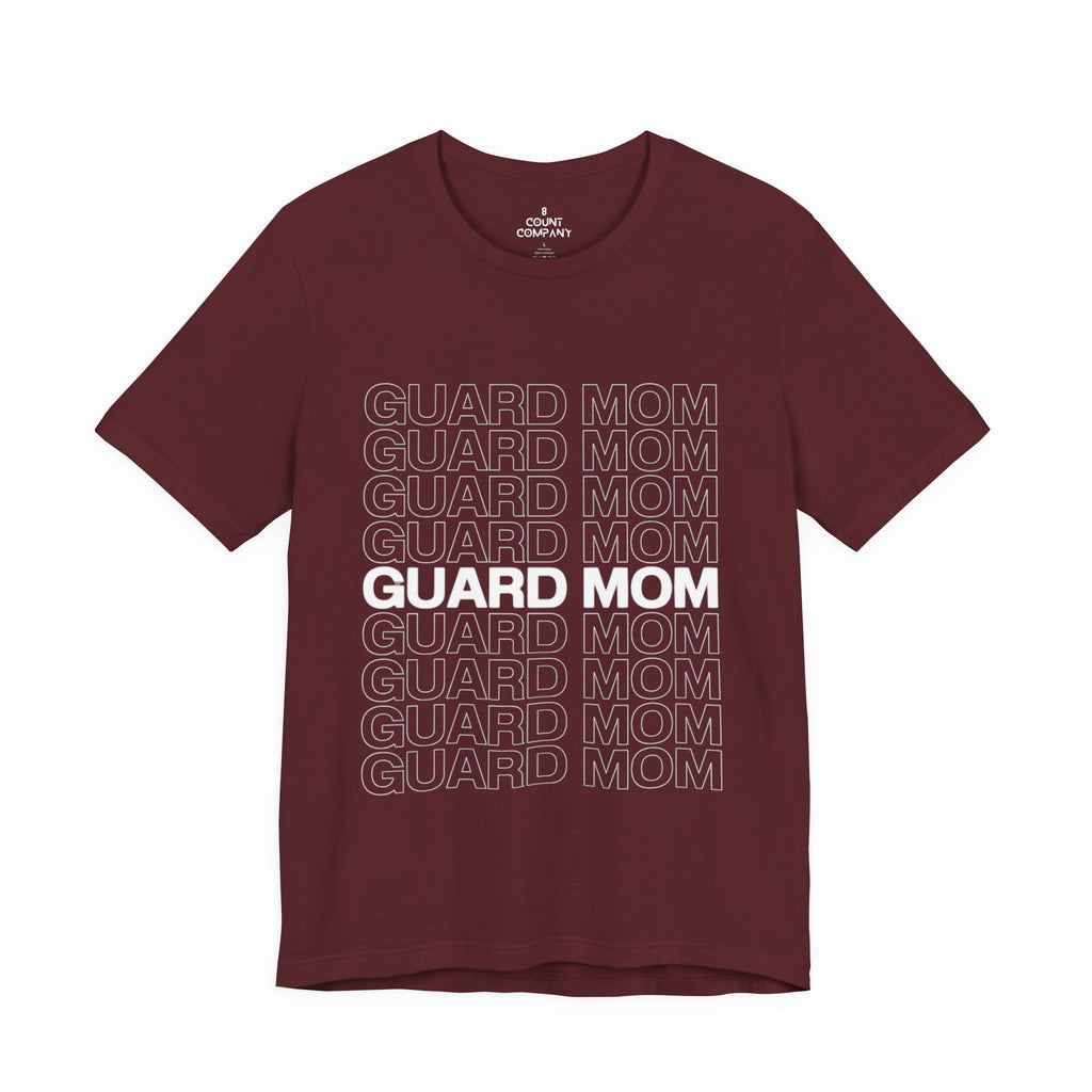 Guard Mom Tee – Repeated Text Graphic T-Shirt for Band & Guard Parents