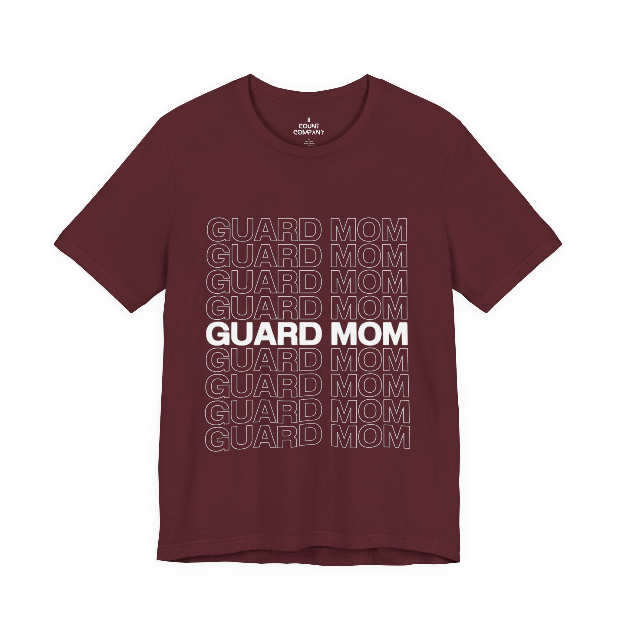Guard Mom Tee – Repeated Text Graphic T-Shirt for Band & Guard Parents