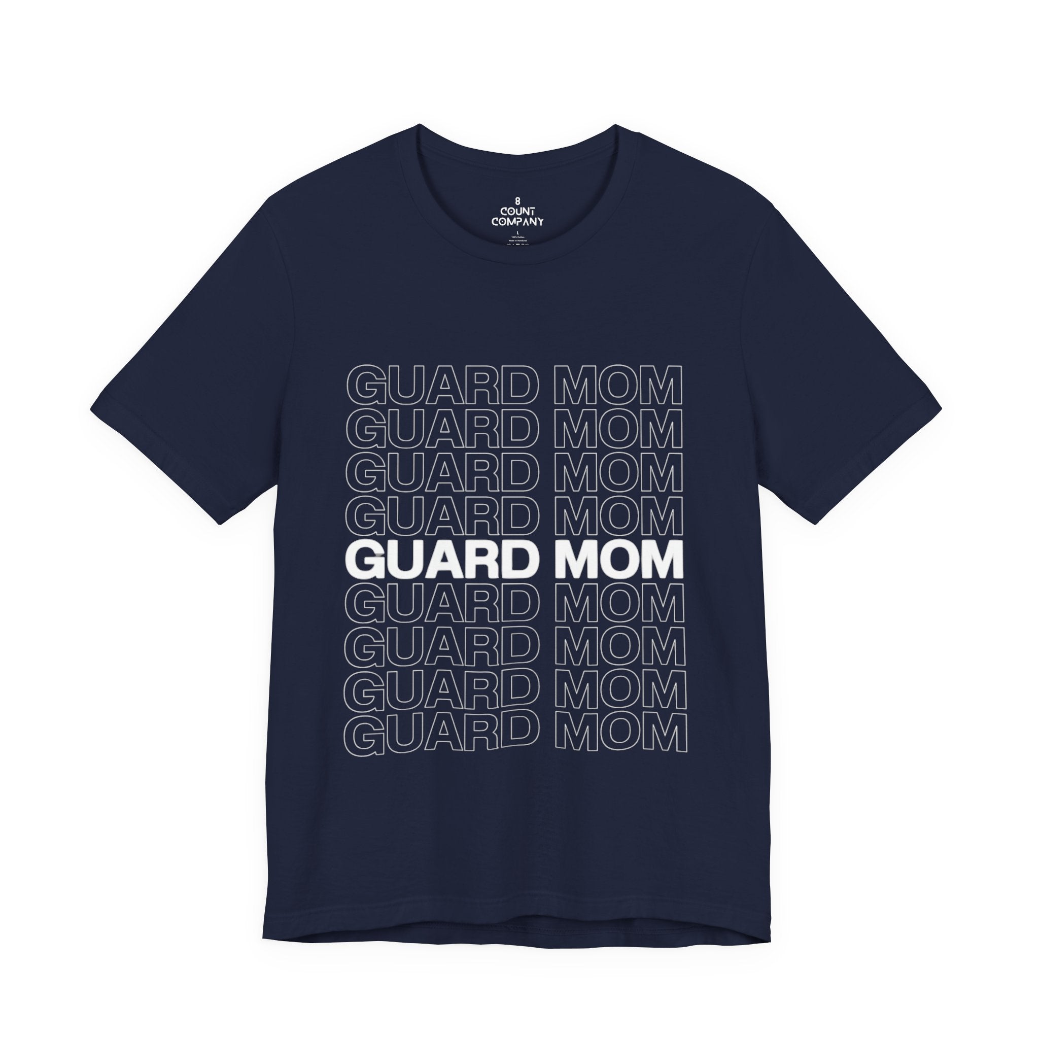 Guard Mom Tee – Repeated Text Graphic T-Shirt for Band & Guard Parents