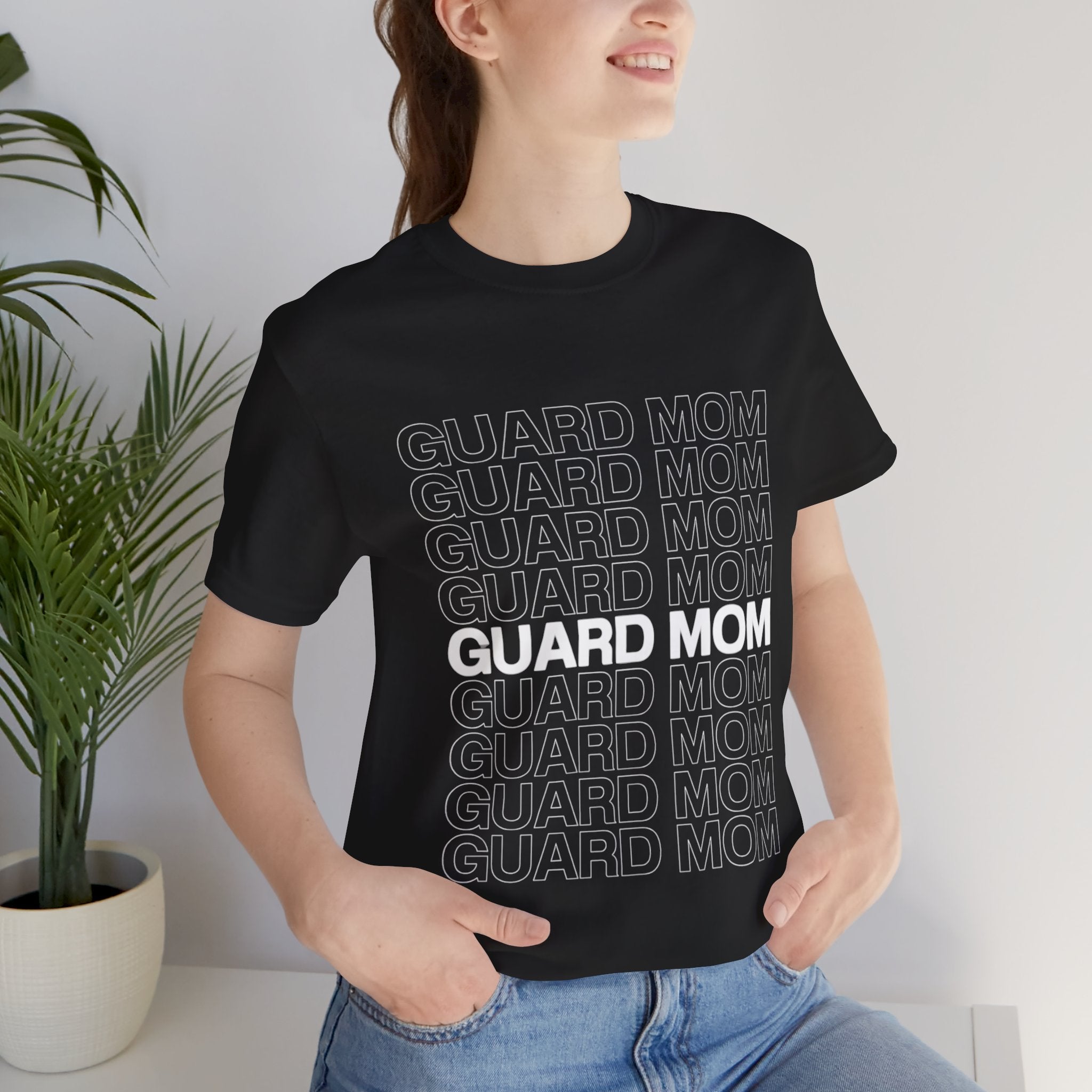 Guard Mom Tee – Repeated Text Graphic T-Shirt for Band & Guard Parents