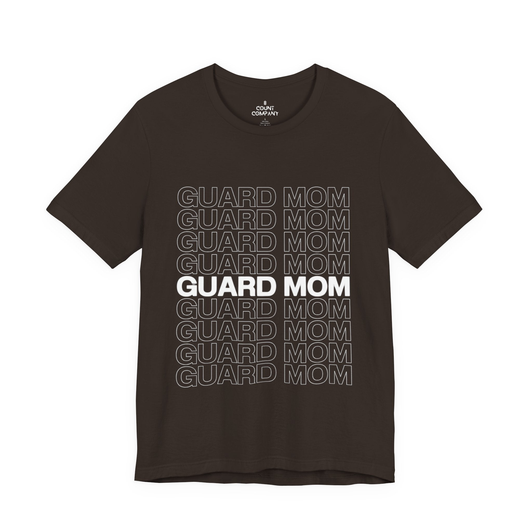 Guard Mom Tee – Repeated Text Graphic T-Shirt for Band & Guard Parents