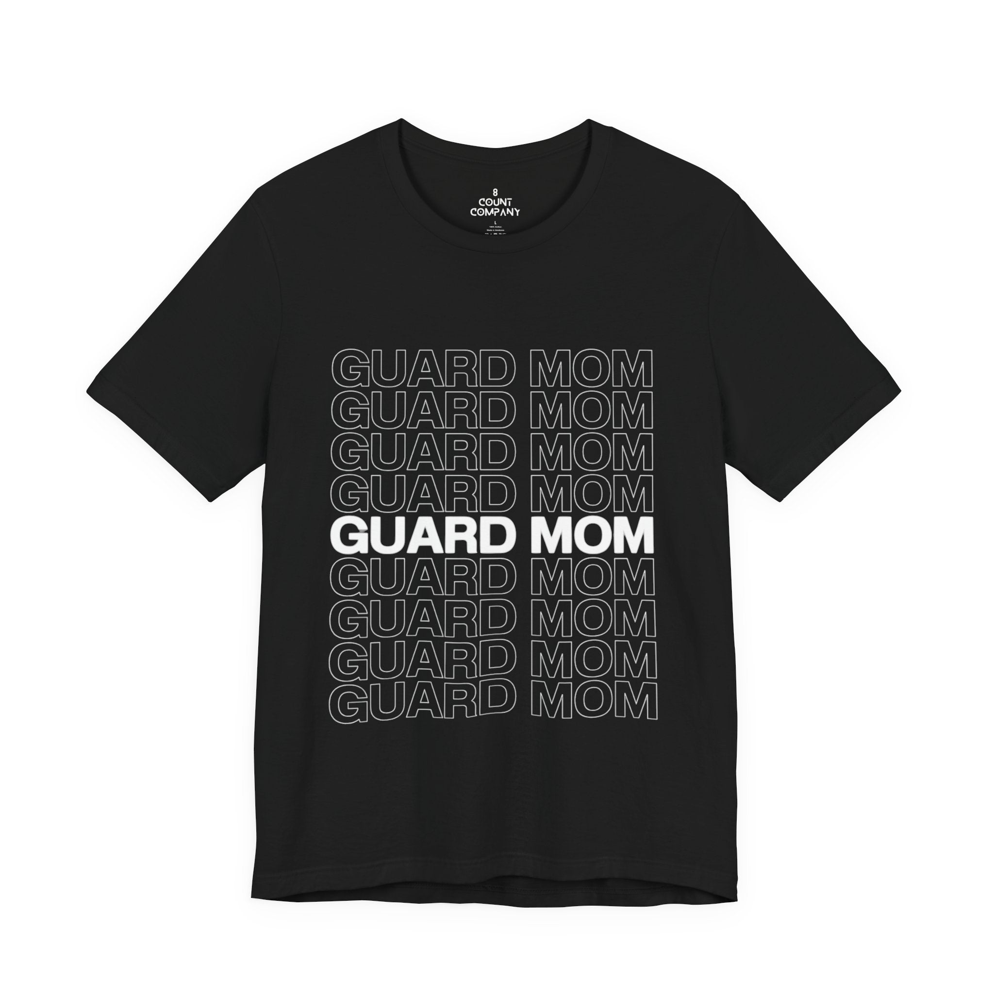 Guard Mom Tee – Repeated Text Graphic T-Shirt for Band & Guard Parents